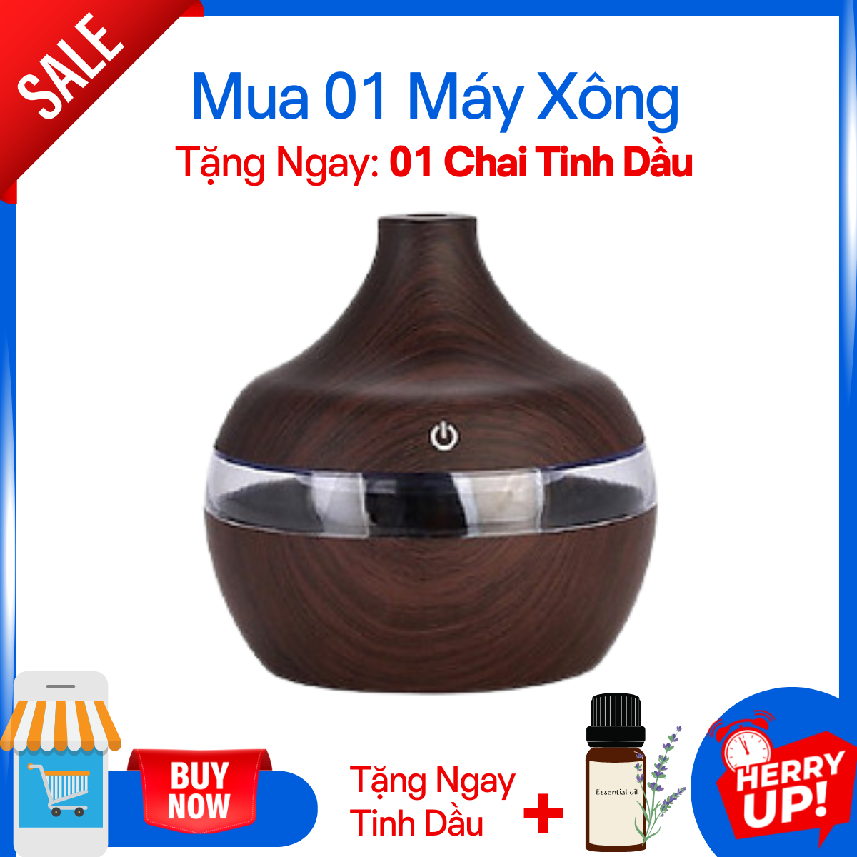 Máy Khuếch Tán/ Máy Xông Tinh Dầu Nhỡ 300ml  + 01 Tinh Dầu Thiên Nhiên