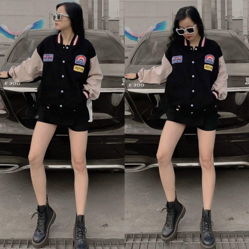 Áo khoác bomber unisex chất nhung form rộng Thêu Deep End phong cách ulzzang Anamy