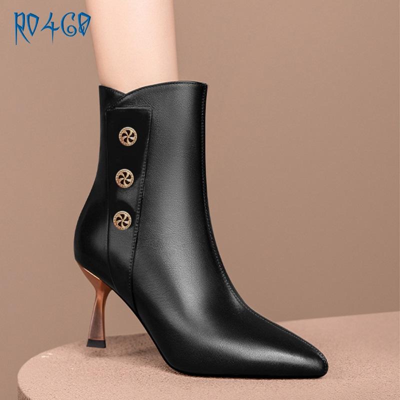 Boots thời trang nữ gót nhọn, da lì ROSATA RO460 - 7p - HÀNG VIỆT NAM - BKSTORE