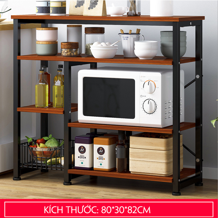 Kệ lò vi sóng, nồi cơm điện đa năng 80x30x82cm, kệ gỗ nhà bếp để lò vi sóng ngắn để đồ rộng thép sơn tĩnh điện cao cấp, giỏ lưu trữ dạng lưới thông thoáng, đệm chân chống trượt, khung thép không rỉ siêu chắc cao cấp