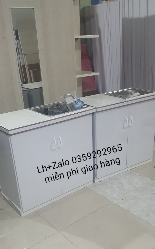 Tủ bếp mini nhựa đài Loan ốp mặt gạch sẵn bồn rửa