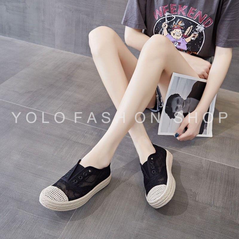 Giày lười slip on nữ dáng thể thao basic phối ren vintage siêu mềm êm chân hàng cao cấp chuẩn đẹp-GL26