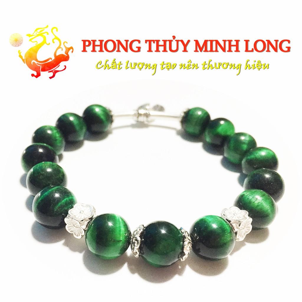 Vòng đá Mắt Hổ Xanh Lá chất lượng 5A mix phụ kiện Bạc hợp người mệnh Hỏa và Mộc