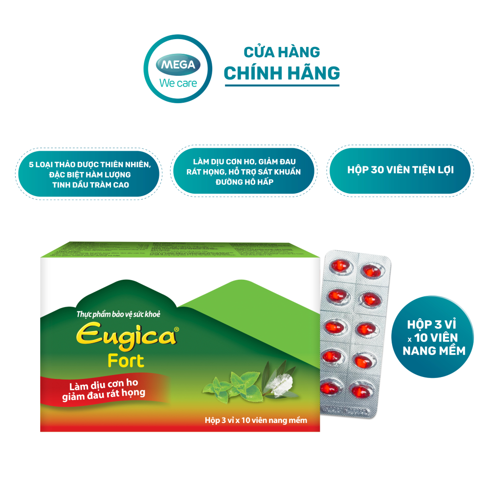 Viên uống thảo dược hỗ trợ dịu họng, giảm ho Eugica FORT