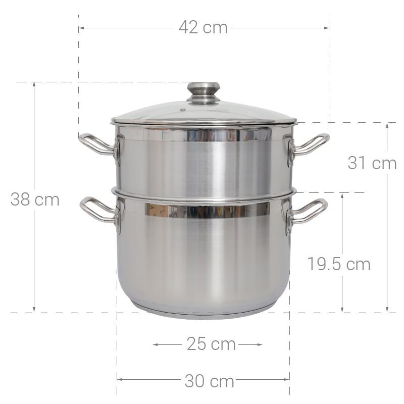 Bộ xửng hấp đáy từ cao cấp Fivestar standard inox 430 nắp kính size 30cm , tặng 1 muỗng canh