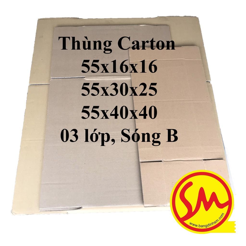 THÙNG CARTON, HỘP GIẤY CARTON 03 size dài 55cm 3 lớp sóng B chuyên dùng ĐÓNG GÓI CÁC SẢN PHẨM, VẬN CHUYỂN DỄ DÀNG
