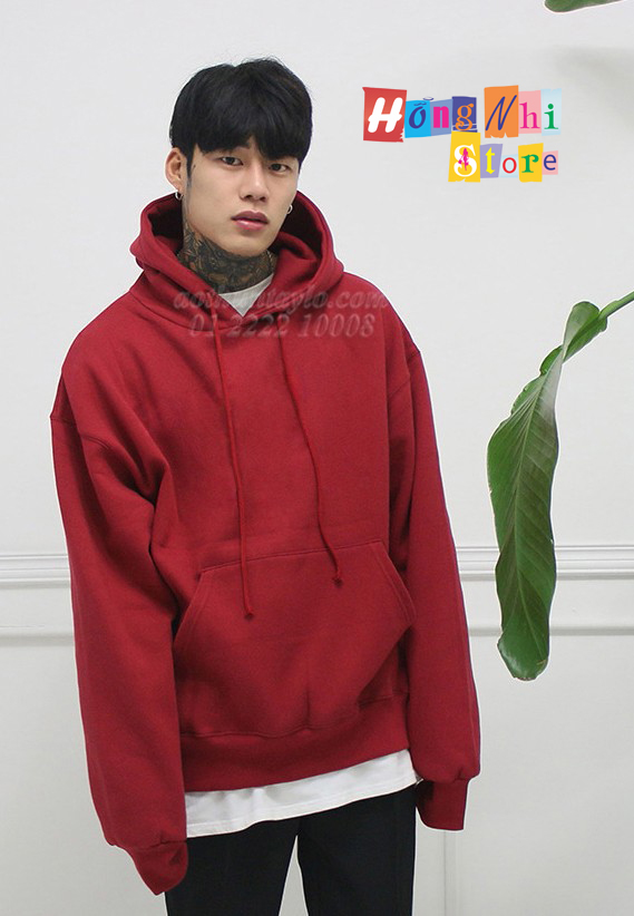 Áo Hoodie Trơn Màu Đỏ Đơn Cao Cấp Dáng Rộng Unisex Nam Nữ Mặc Được - MM