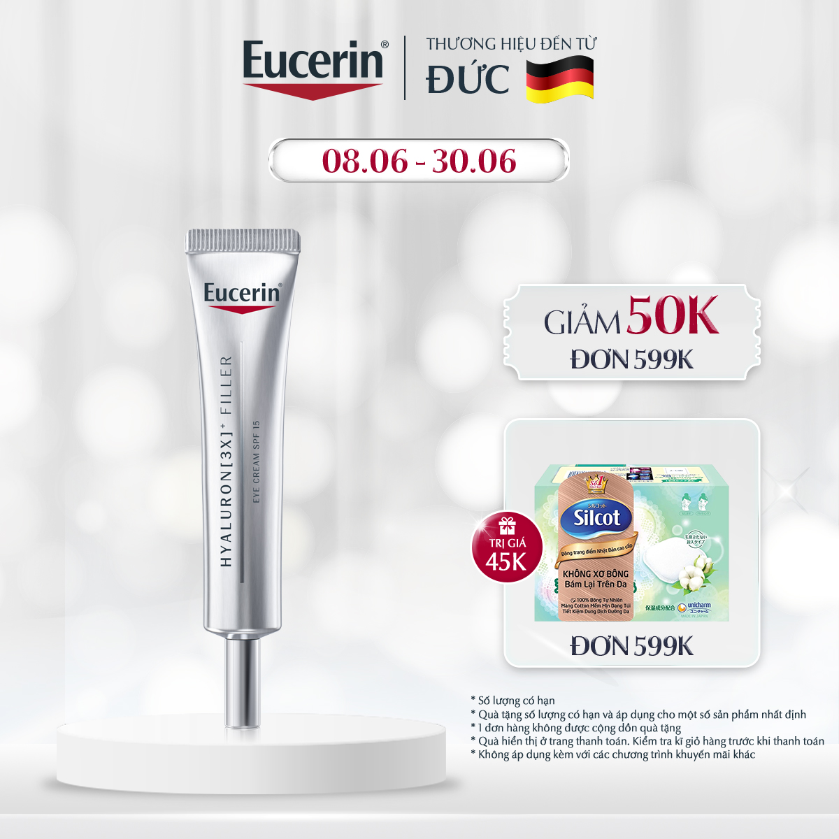 Kem dưỡng giảm nếp nhăn vùng mắt Eucerin Hyaluron [3X]+ Filler Eye Cream SPF15 15ml