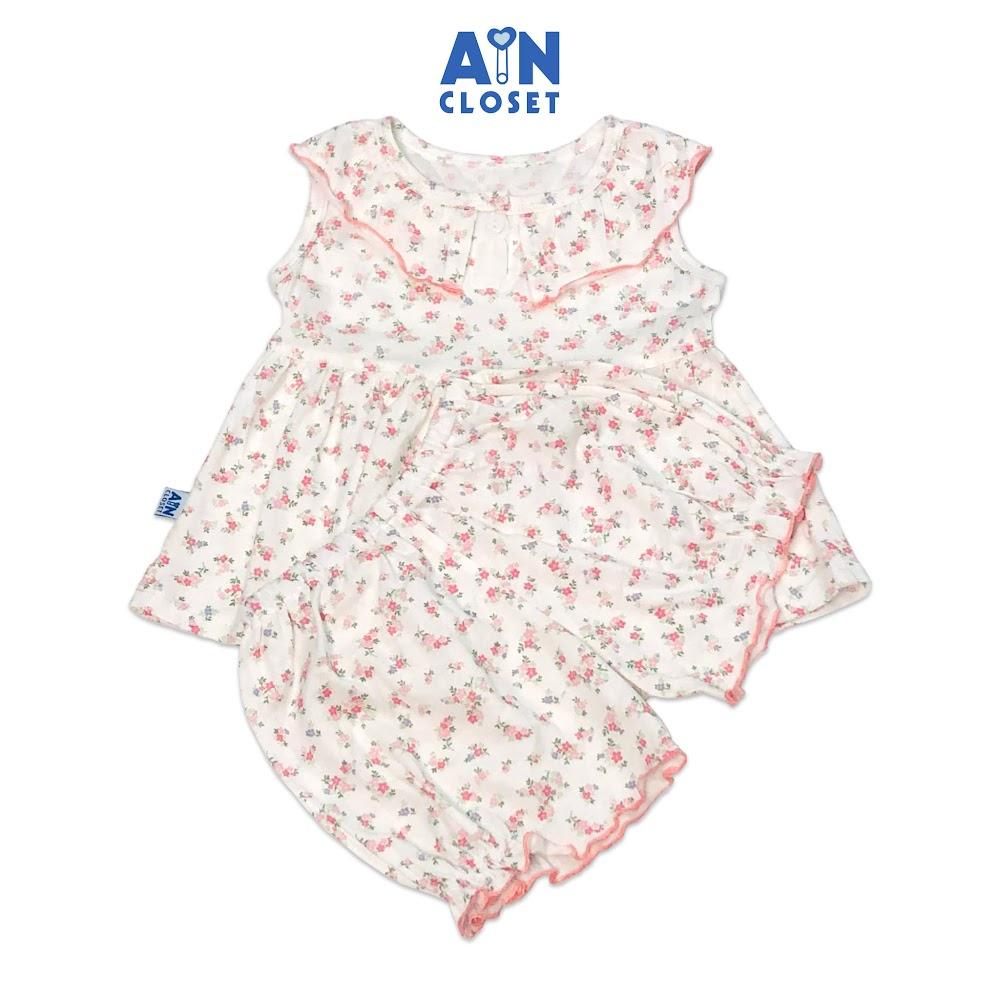 Bộ quần áo ngắn bé gái họa tiết Hoa Cẩm tú mai hồng thun cotton - AICDBGKSLNZE - AIN Closet