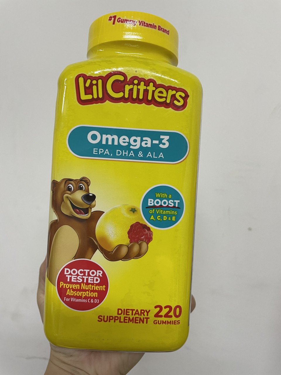 Kẹo dẻo L'il Critters bổ sung Omega-3 EPA, DHA &amp; ALA cho trẻ (220 Viên) - Nhập khẩu Mỹ