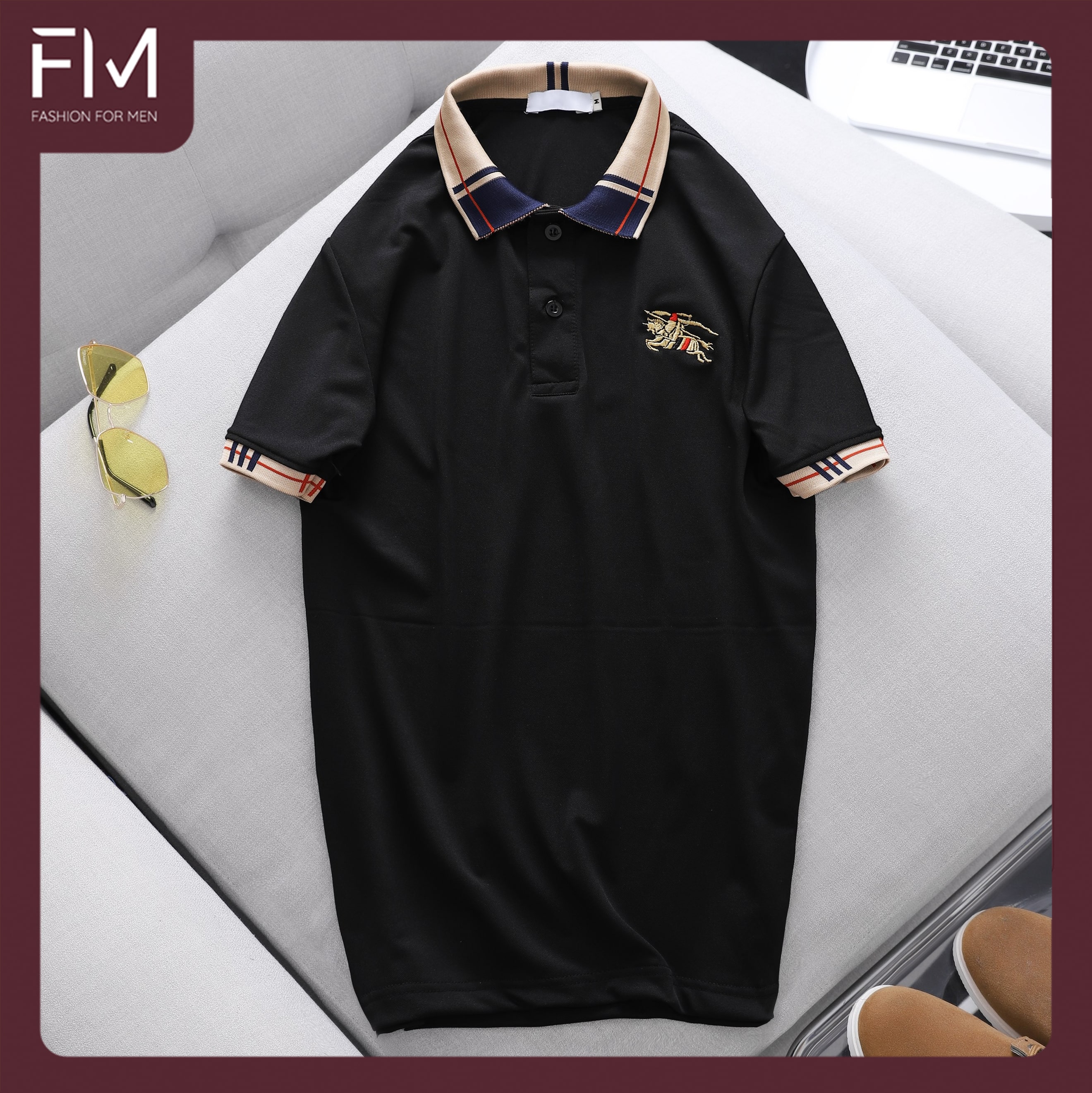 Áo polo nam tay ngắn, họa tiết phối bo đẹp mắt, chi tiết thêu cực nét - FORMEN SHOP - FMPS179