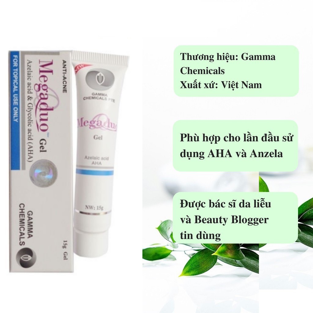 Megaduo Gel giảm mụn, giảm thâm, dưỡng da - Megaduo Azelaic acid &amp; Glycolic acid (AHA) Gel 15g