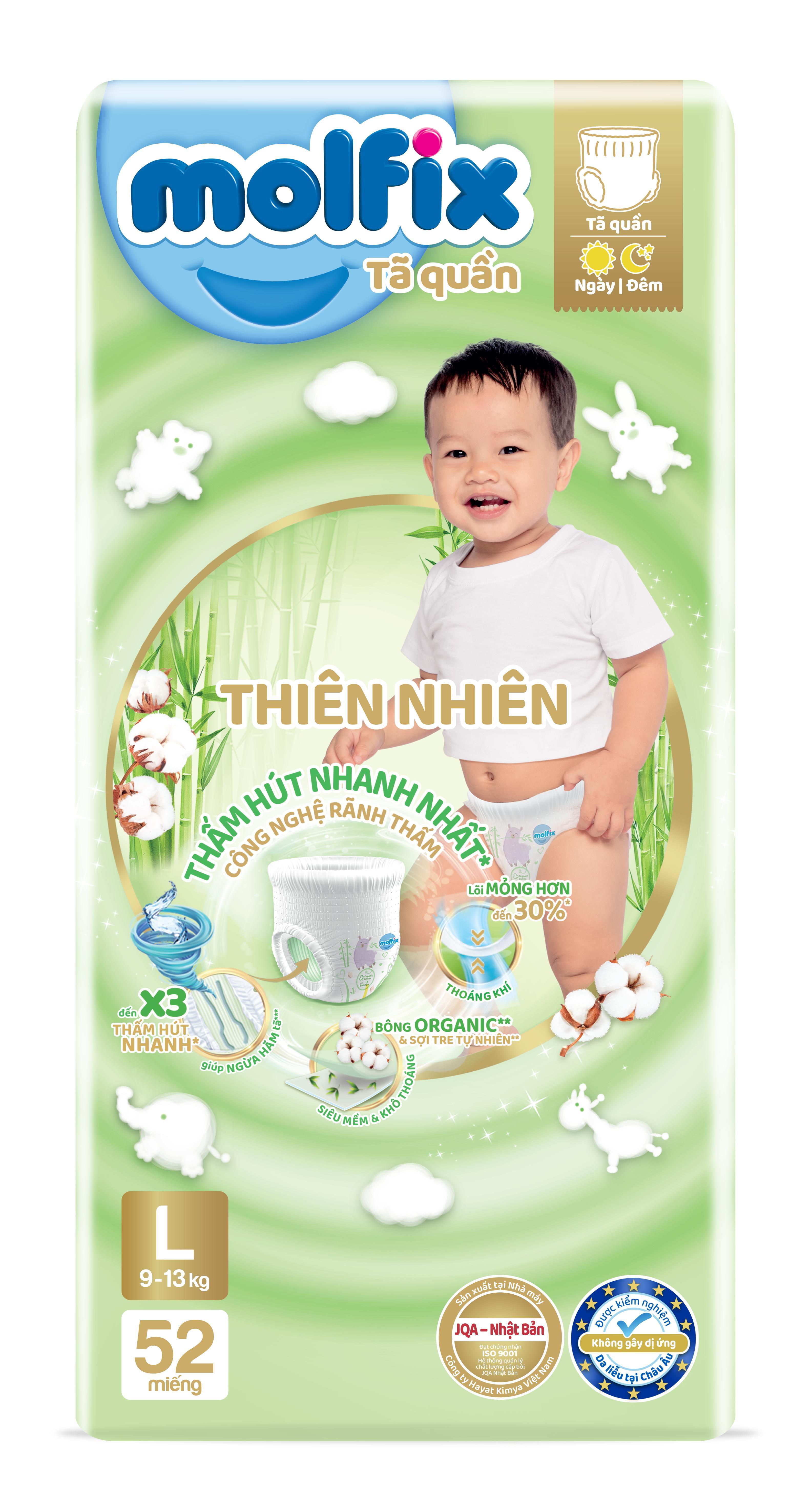 Tã/bỉm quần Molfix Thiên nhiên Super Jumbo L (9kg - 13kg) - Gói 52 miếng