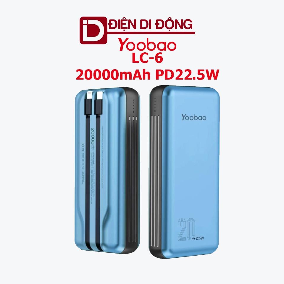 Sạc dự phòng 20000mah Yoobao LC6 tích hợp dây cáp sạc nhanh 22.5W và 2 cổng input - hàng nhập khẩu chính hãng