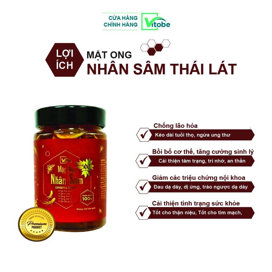 Mật Ong Nhân Sâm Vitobe (Sâm Lát) (300gr) - Hữu cơ 100%