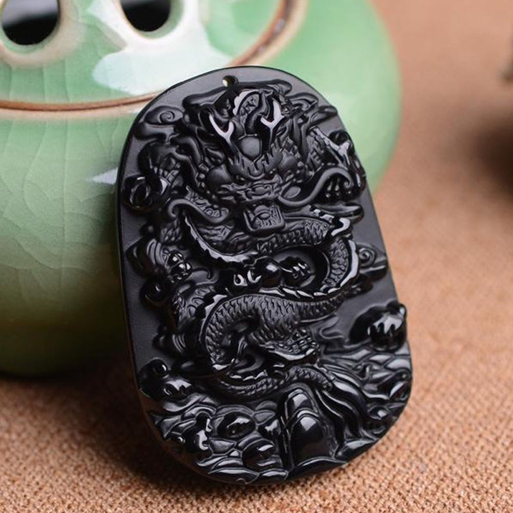 Mặt Dây Chuyền Opal Đen Tự Nhiên Trạm Rồng Tặng Kèm Dây Đeo
