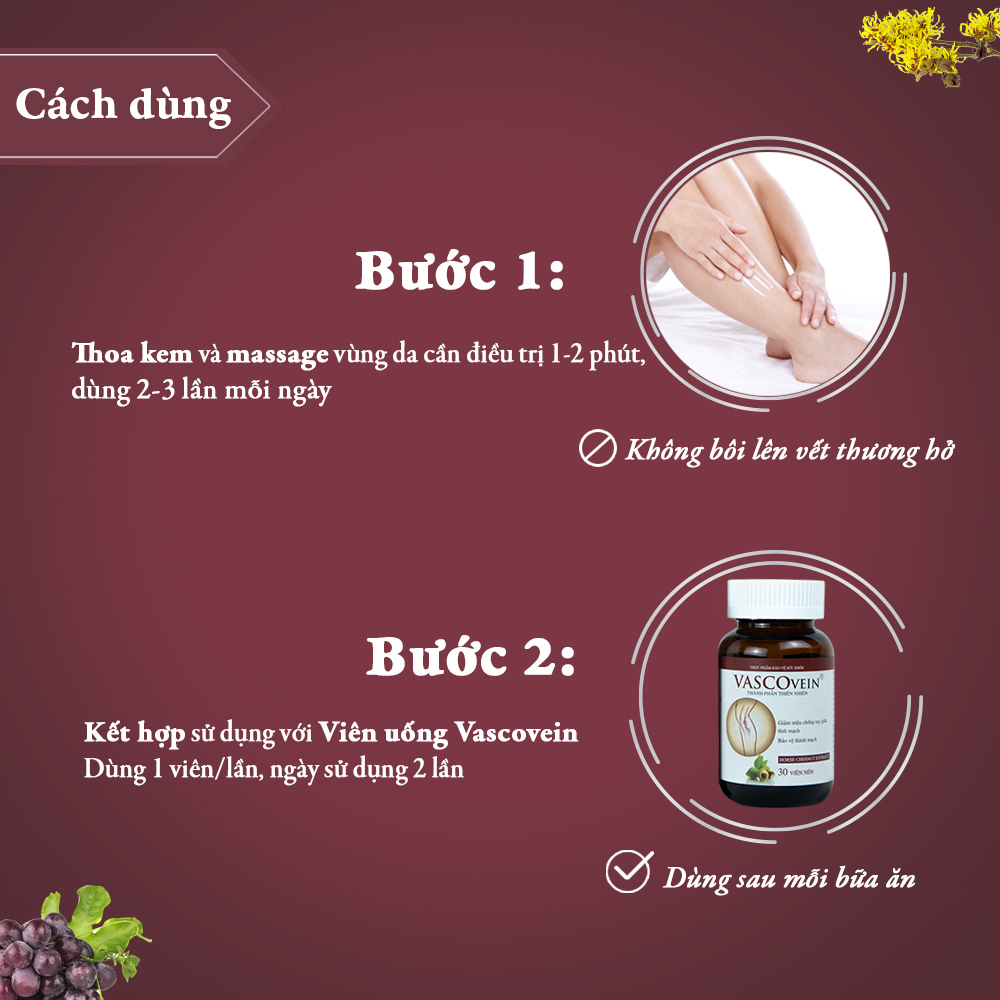 Combo 3 Viên Uống + 1 Kem Hỗ Trợ Làm Giảm Và Phòng Ngừa Suy Giãn Tĩnh Mạch Vascovein