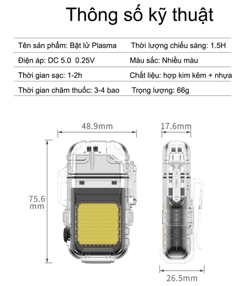 Hột Quẹt Bật Lửa Hojon F33 Plasma 2 Tia Sạc USB Kiêm Đèn Pin Siêu Sáng Chống Nước Cực Tốt - Nhiều Màu