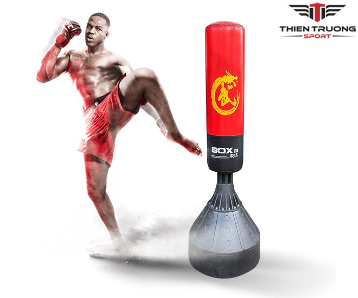 Trụ đấm đá Boxing G075 cao 160cm, đế đối trọng từ nhựa ABS dùng nước hoặc cát đổ vào để giữ thân bao khi tập.