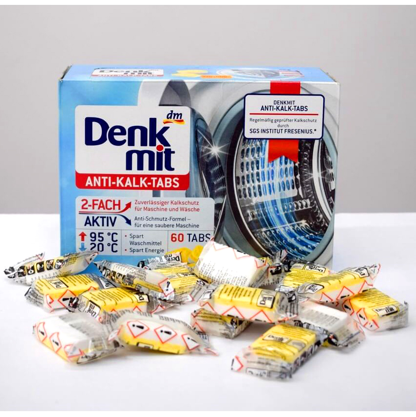 Hộp 60 viên khử mùi hôi, làm sạch lồng máy giặt Denkmit Anti-Kalk-Tabs Đức