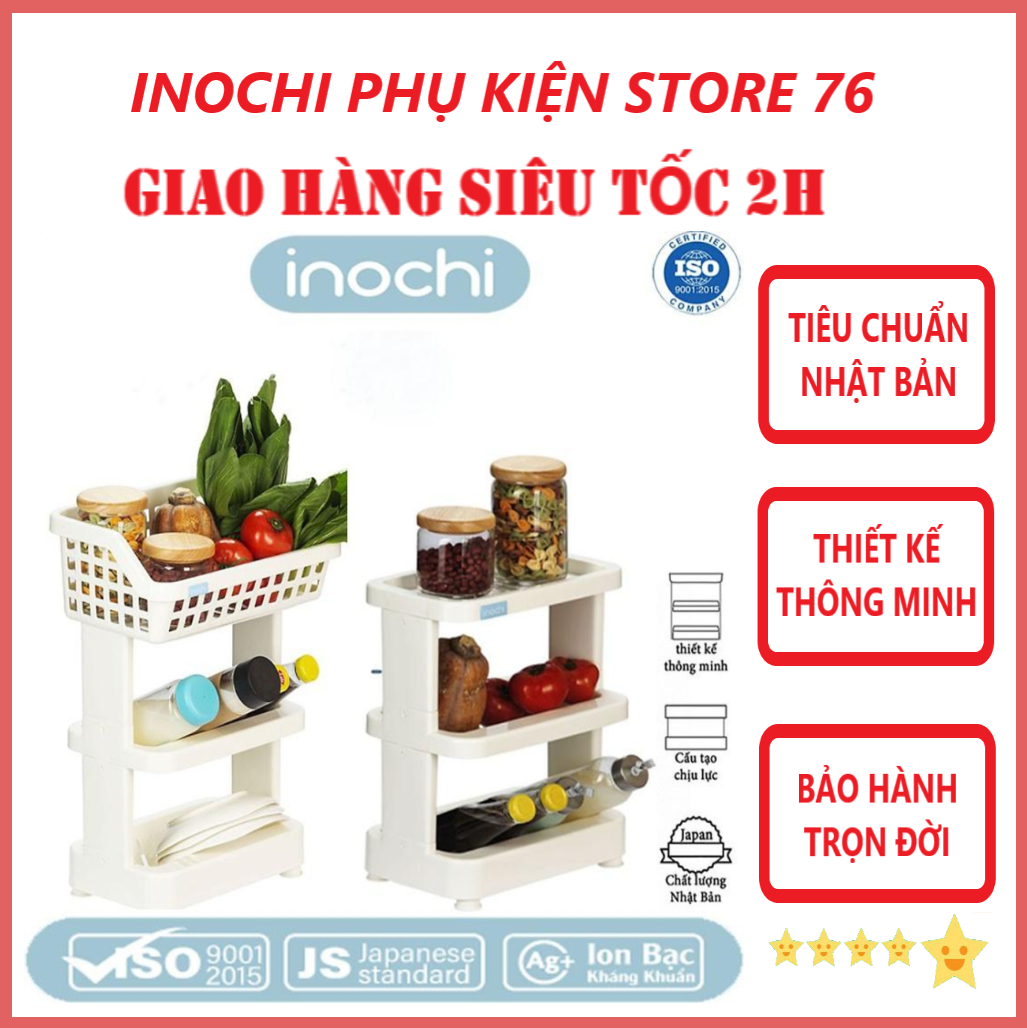 Kệ Nhà Bếp Để Đồ Đa Năng, Kệ Nhựa Cao Cấp 3 Tầng Nachi Đạt Tiêu Chẩu Xuất Nhật ,Châu Âu- Hàng chính hãng inochi ( Tặng khăn lau đa năng pakasa)