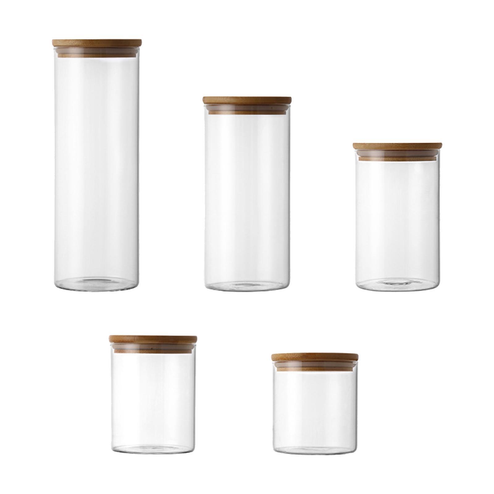 5x Food Storage Canisters Organizer Glass Storage Jar for Candy Spice Grains