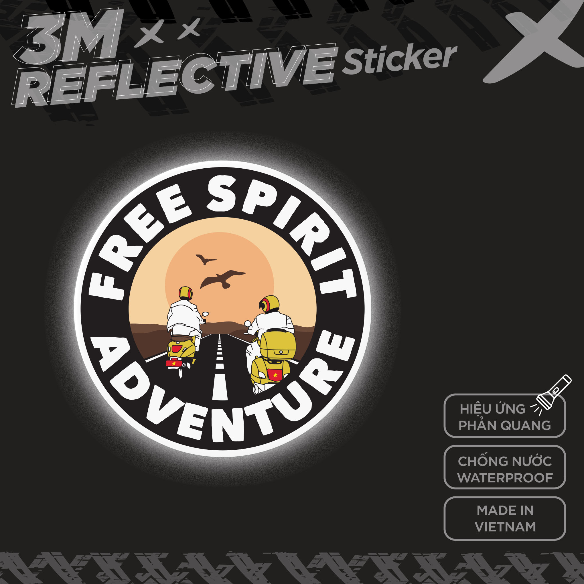VESPA FREE SPIRIT ADVENTURE 3M - Reflective Sticker Die-cut phản quang thương hiệu STICKER FACTORY