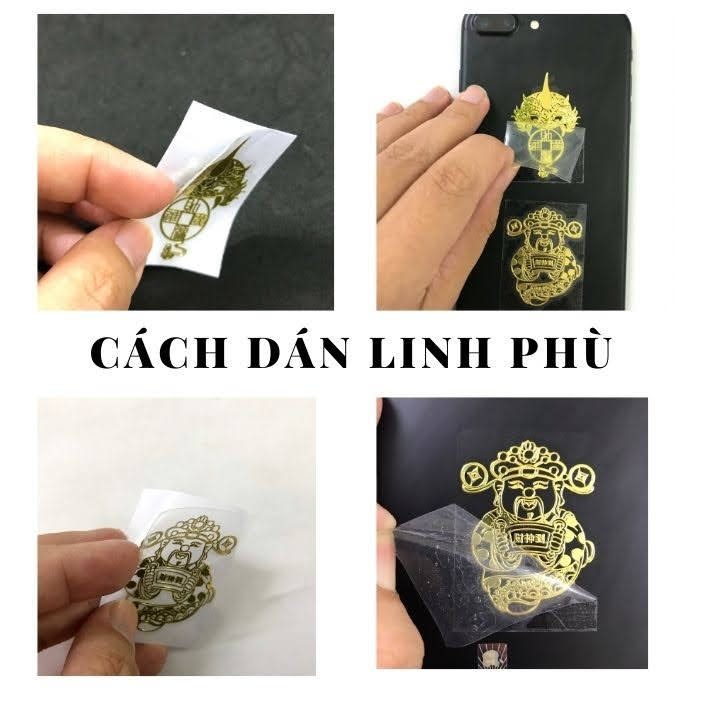 Combo 4 linh phù mua may bán đắt, chuyển vận 12 con giáp, tiền vô như nước, thần tài giữ của, dùng linh phù để dán điện thoại, laptop, xe máy, xe hơi, kích thước 7x3cm, màu vàng - TMT Collection - SP005366