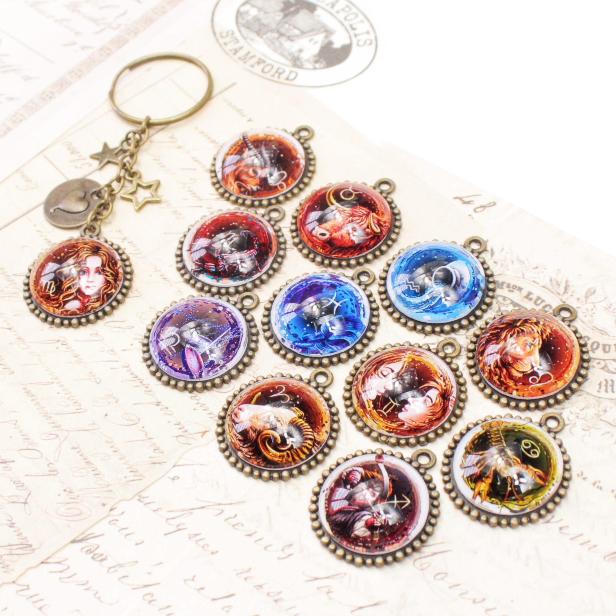Móc khóa cung hoàng đạo Zodiac 20mm hình cổ điển siêu đẹp 06646-MK0033