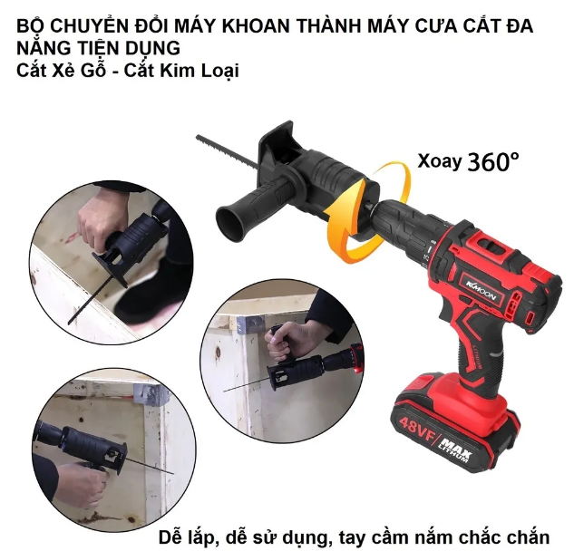 Bộ Chuyển Đổi Máy Khoan Thành Máy Cưa Điện Cầm Tay Kèm 3 Lưỡi Cưa Gỗ Kim Loại Nhựa ( Lắp Được Khoan Pin Và Khoan Điện)