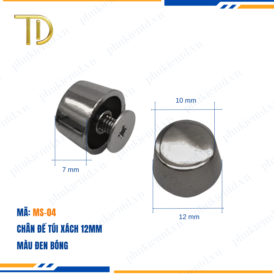 Chân đế túi xách, chân đế trụ túi xách 12mm công nghệ mạ điện Electroplating độ bền 5-8 năm