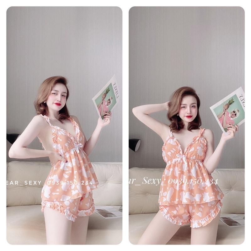 Bộ Đồ Ngủ Lụa 2 Dây SEXY Nữ, chất liệu vải 100d có mút, mềm mại thoải mái, Freesize &lt; 60kg, tuỳ chiều cao