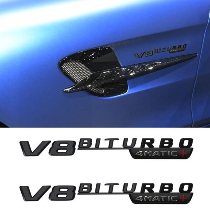 Bộ 2 Decal tem chữ V8 Biturbo 4Matic dán hông xe ô tô - Chất liệu nhựa ABS cao cấp được mạ Crom - 2 màu