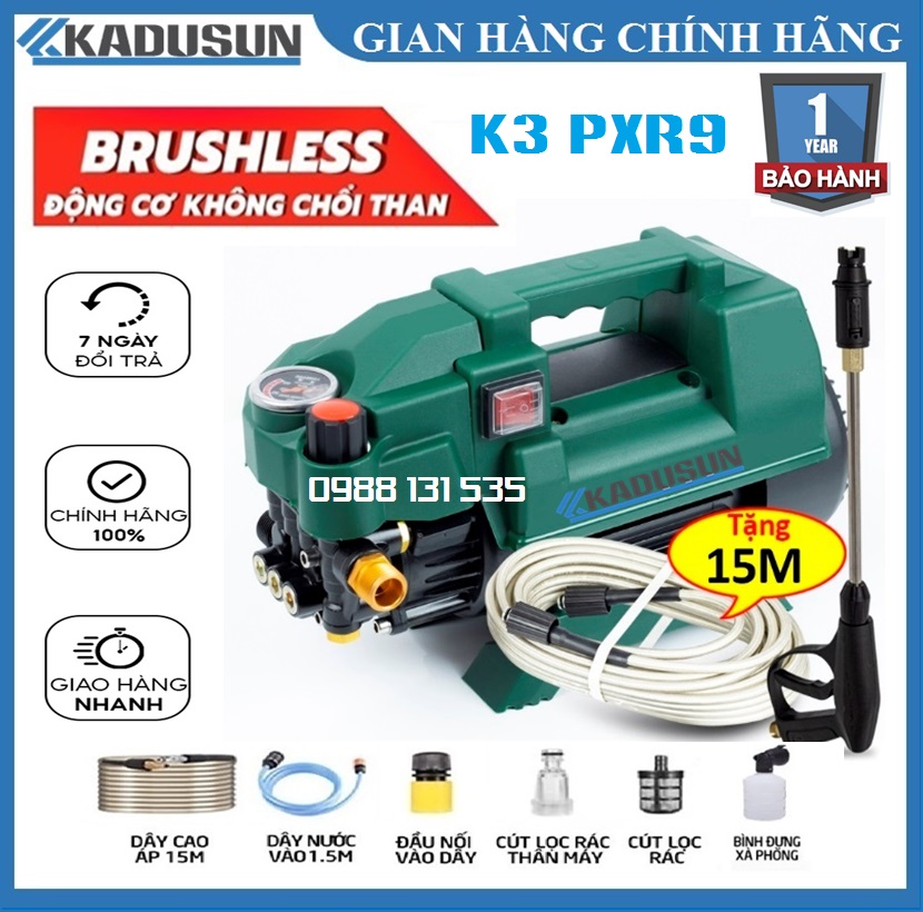 Máy rửa xe Kadusun 2800W| Lõi đồng 100%| Chế độ thông minh Auto Stop| Máy xịt rửa gia đình K3-PXR9| Chỉnh áp lực| Chính hãng