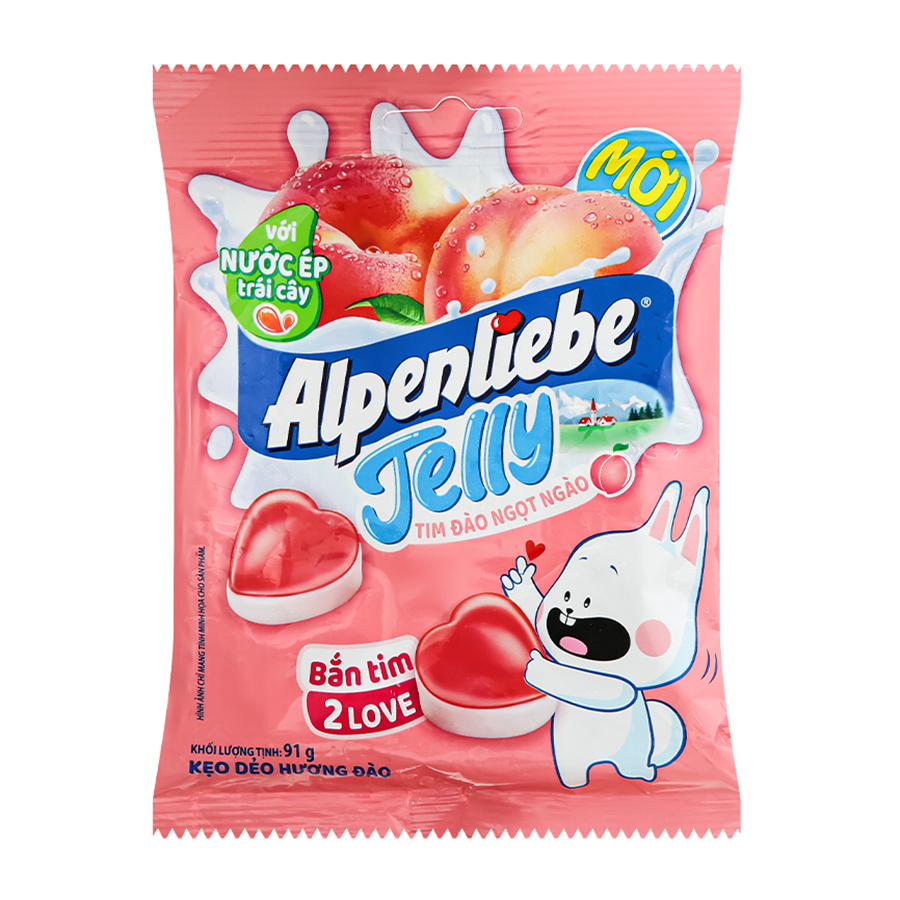Kẹo dẻo Alpenliebe Jelly Tim Đào Ngọt Ngào (Túi 16 gói nhỏ - 24g)