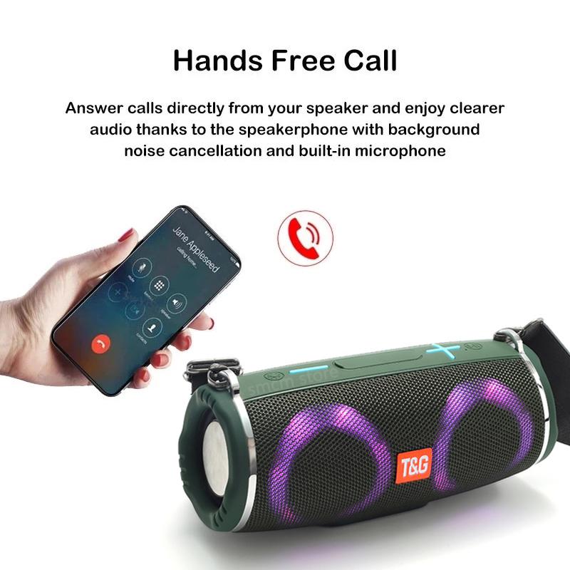 TG642 Loa Bluetooth Không Dây Di Động Cột Đèn LED Nhiều Màu Sắc Nhỏ Trống Loa Siêu Trầm Chống Nước Ngoài Trời Boombox TF USB FM Color: Army Green
