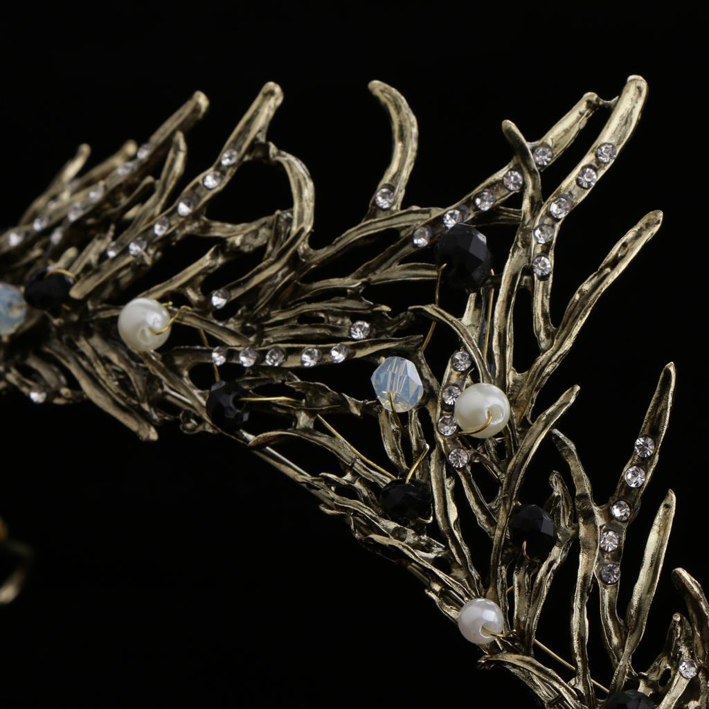 Wedding Crown Bridal Leaf Pearl Tiara Crystal Princess Hair Accessory Bronze