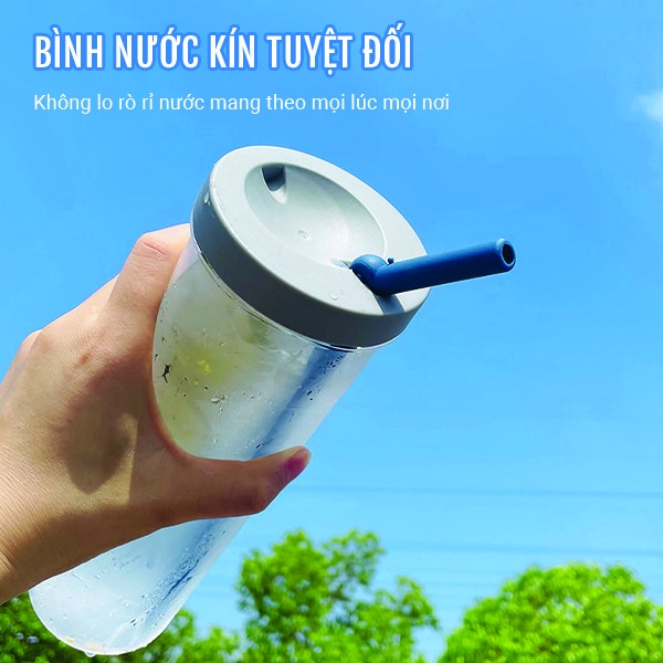 Bình Nước Có Ống Hút Trong Suốt Có Khay Lọc Trà Và Trái Cây, Bình Đựng Nước Detox Có Nắp Đậy Kèm Ống Hút Dung Tích 700ml