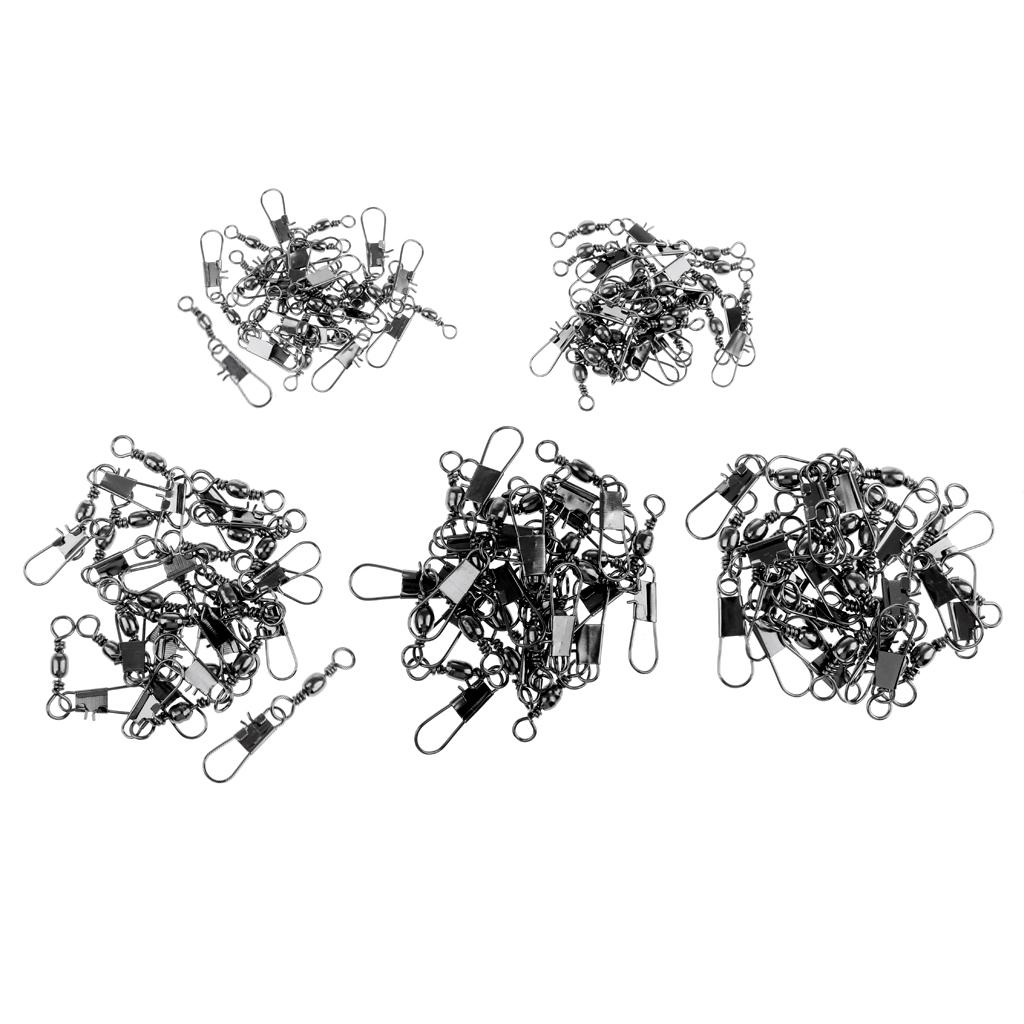 100Pcs 2#-10# Rolling Barrel Fishing Swivels with Interlock Snap Connectors