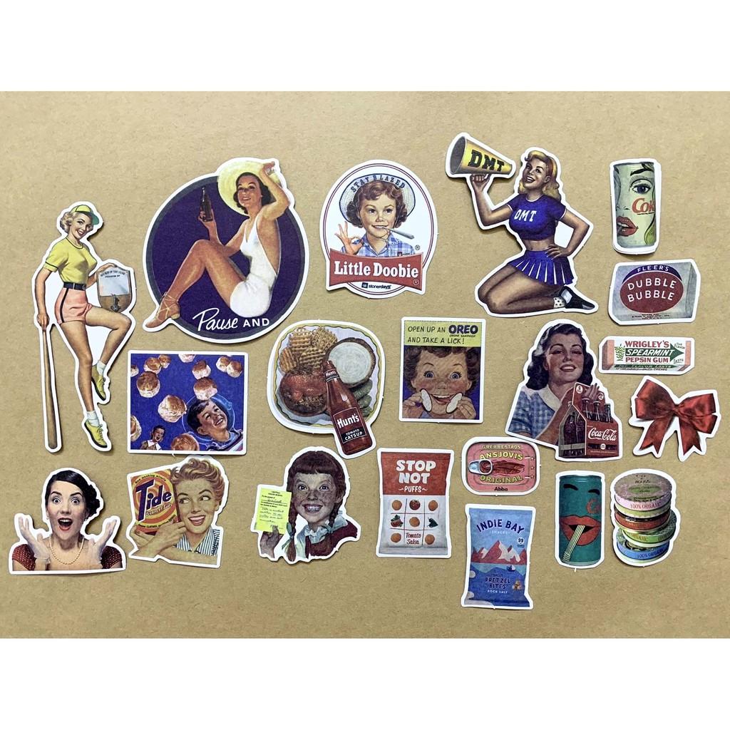 Set 20 Sticker Trang Trí Vintage Ladies - Túi 20 miếng hình dán Retro