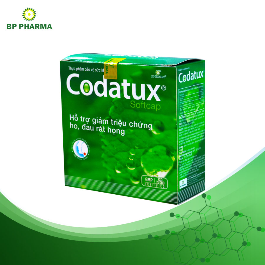 Viên Nang Mềm Xanh CODATUX Softcap Hỗ Trợ Giảm Ho, Đau Rát Họng, Khản Tiếng - Hộp 100 Viên