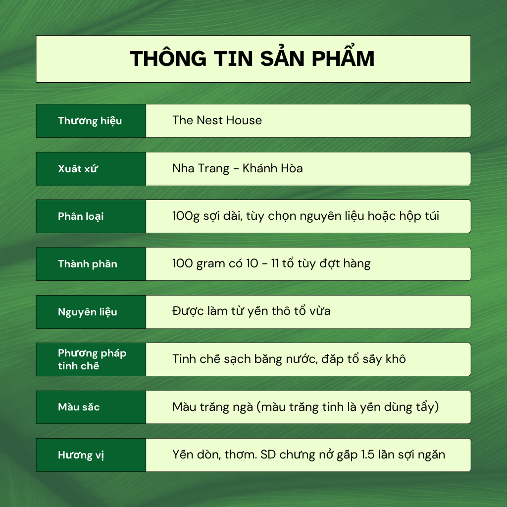 100G tổ yến sào tinh chế sợi dài loại 1 Khánh Hoà Nha Trang The Nest House