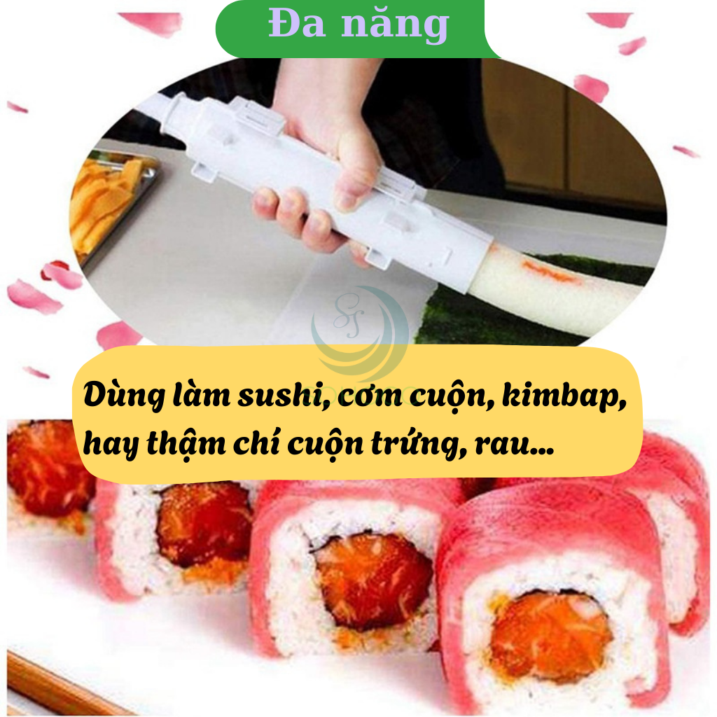 Combo Khuôn Cuộn Sushi Ống Tròn & Mành Tre Truyền Thống Bộ Dụng Cụ Làm Sushi Chuyên Nghiệp - Ống Cuộn & Mành Cuộn Ống Cuốn Sushi Cầm Tay Kèm Mành Tre Nhật Bản