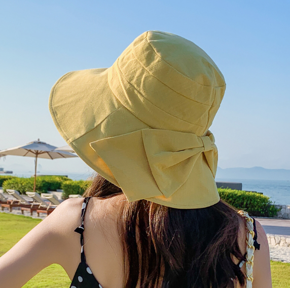 Mũ rộng vành chống nắng chống tia cực tím gắn nơ bản to, nón chống nắng nữ thời trang