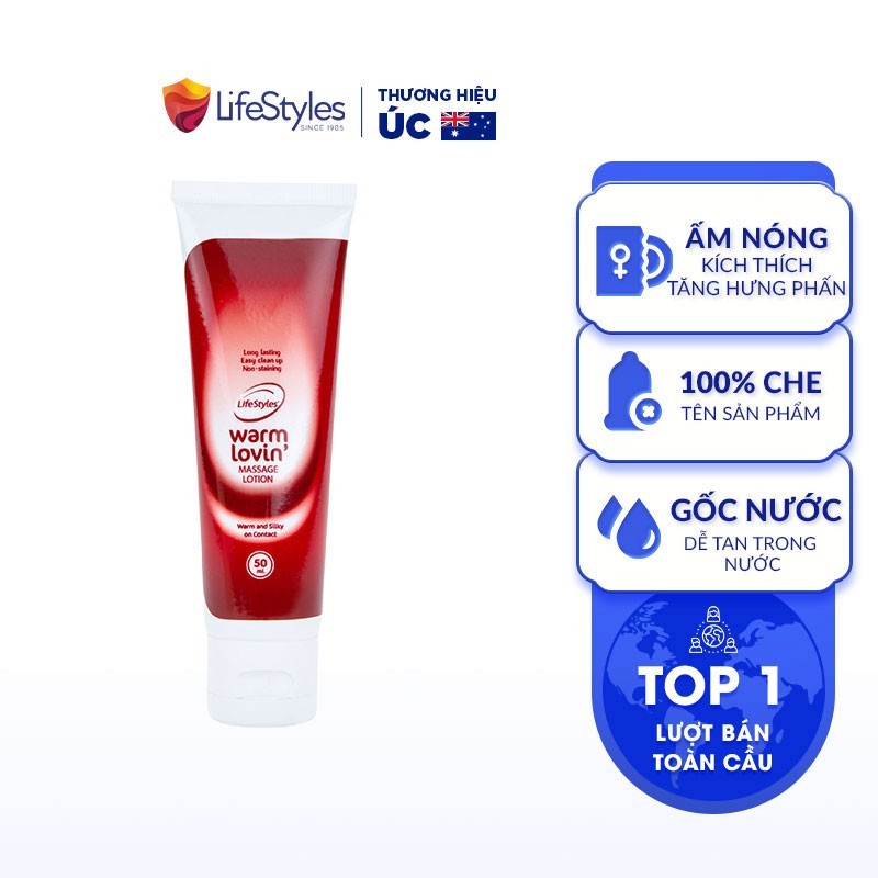 Gel Bôi Trơn LifeStyles Warm Lovin' Massage Lotion Bôi Trơn Quan Hệ Tăng Cảm Giác Ấm Nóng 50ml