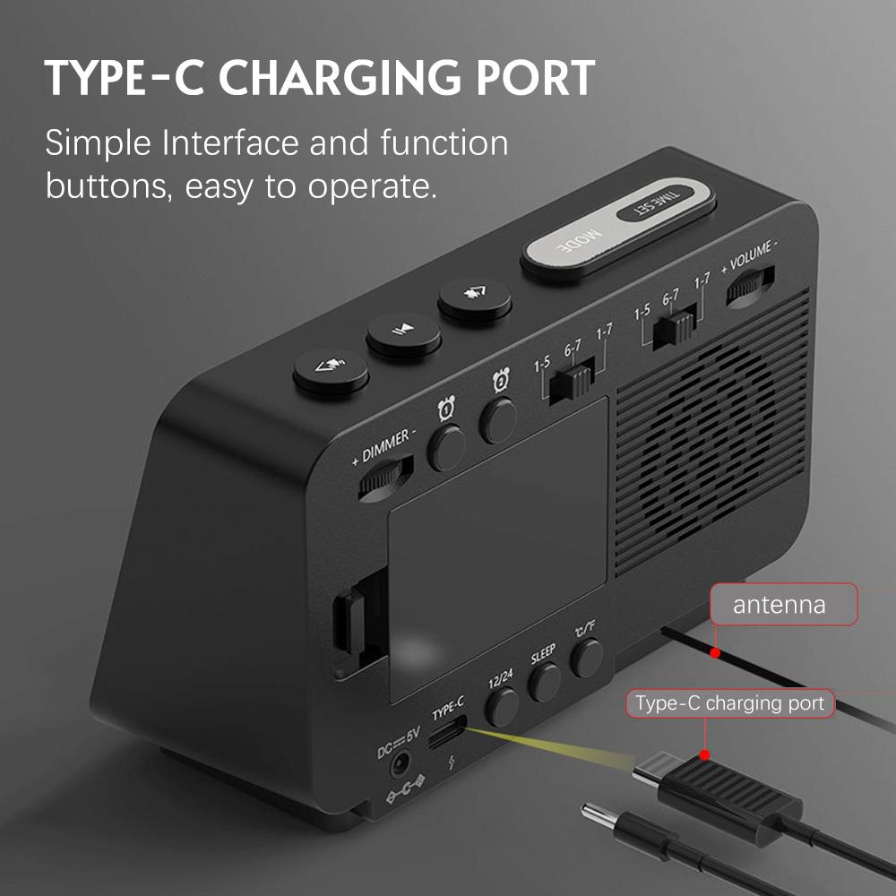 Đồng Hồ Báo Thức Radio K5 Loa Bt Có Đèn Nền Lcd Hiển Thị Nhiệt Độ Màn Hình