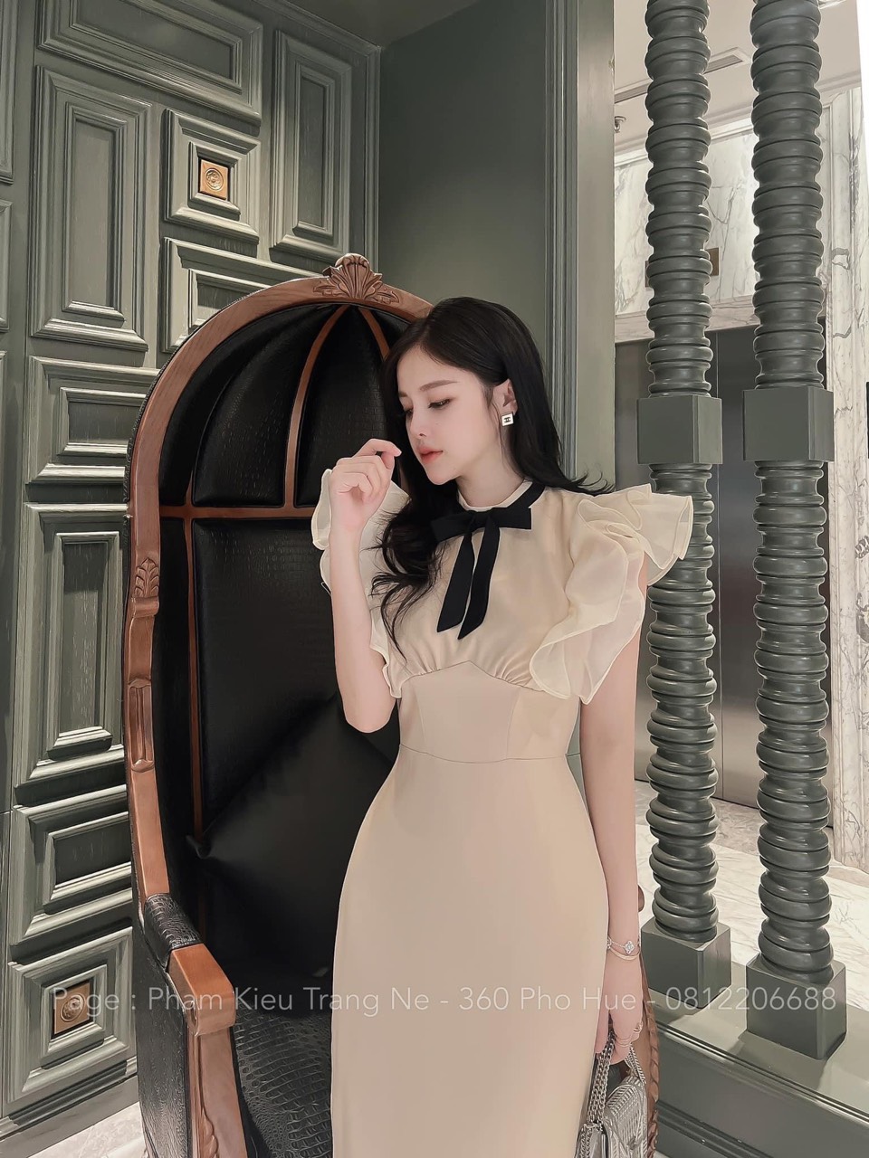 Đầm tay bèo cột nơ đầm dự tiệc nữ