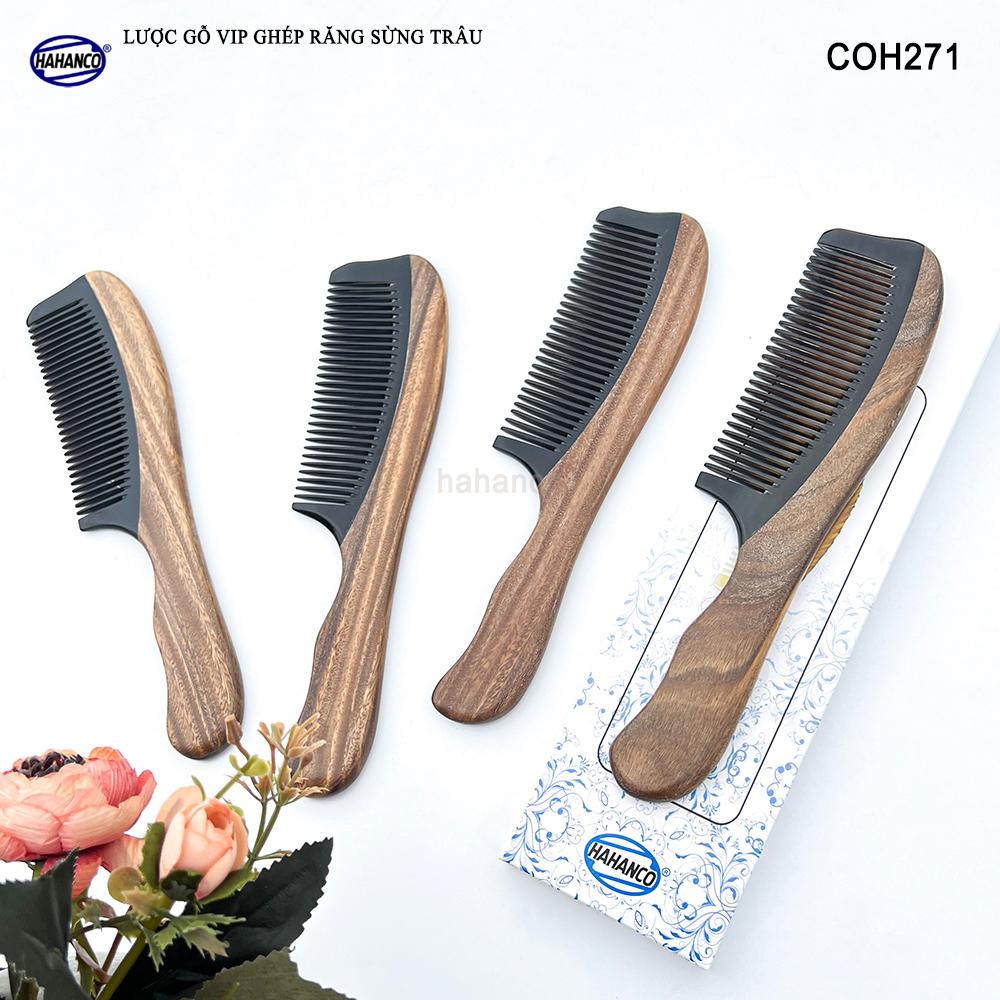 Lược Gỗ Thơm Ghép Răng Sừng Đen Cao Cấp HAHANCO (Đủ Mẫu) Kiểu Dáng Châu Âu- COH271