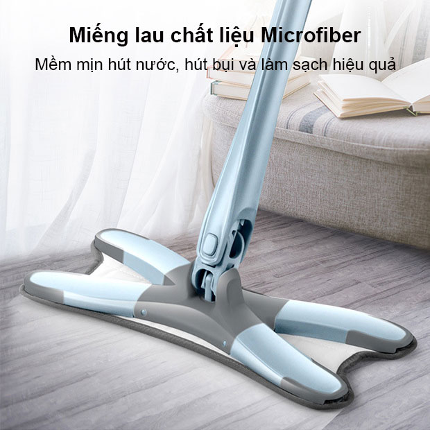 Cây lau nhà chữ X Kitimop-DRY chổi lau nhà tự vắt xoắn xoay 180 độ kèm bông microfiber mềm mịn thấm hút