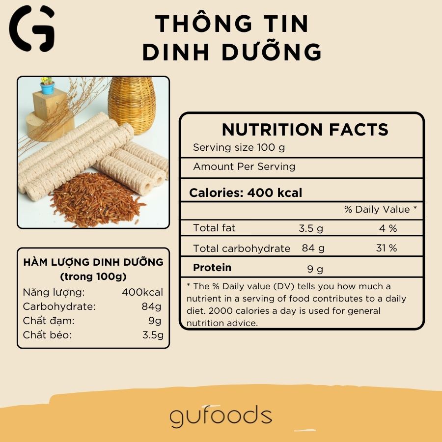 Bánh ống gạo lứt ăn kiêng GUfoods (Vị đậu đỏ hạt sen / Vị mè) - Giòn tan, Dễ tiêu hóa, Thực dưỡng, Eat clean, Thuần chay